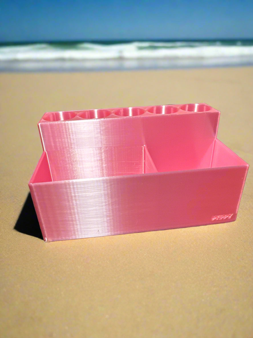 5 pen slots + storage